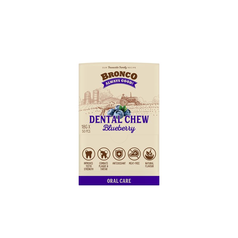 Bronco Dental Chew For Dogs - Blueberry (Ctn)