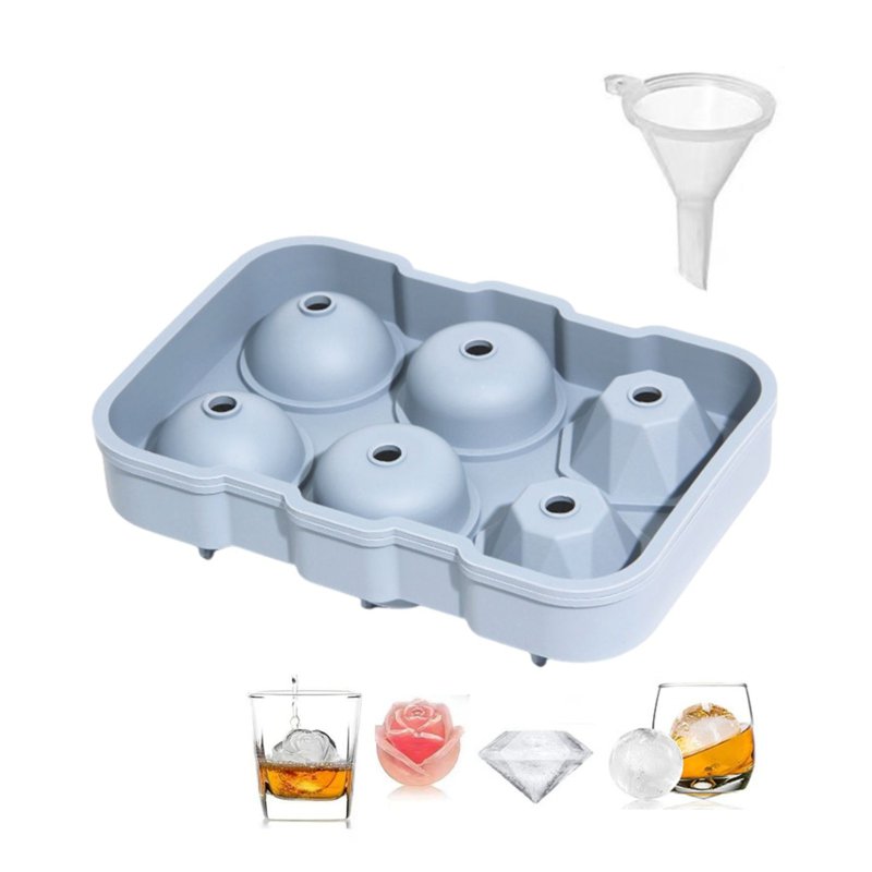 Camime Silicone 6 Diamond, Rose, Round Ice Cube Tray - Blue
