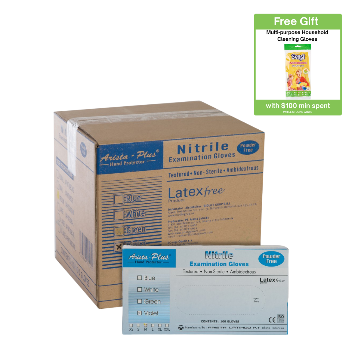 Arista Blue Nitrile Powder-Free Gloves - M 10 x 100 S