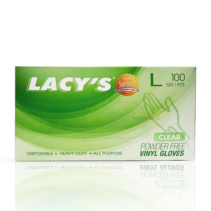 Lacys Clear Vinyl Gloves Powder Free - L Size