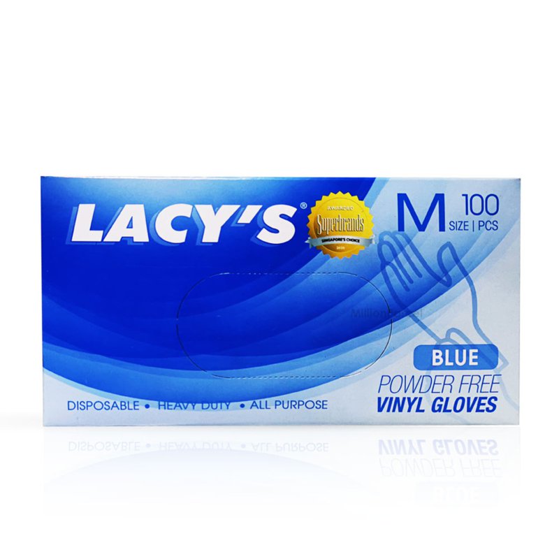 Lacys Blue Vinyl Gloves Powder Free - M Size