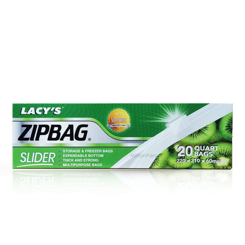 Lacys Slider Bags Quart Size: 220 x 210 x 60mm