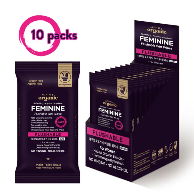 natural & organic Portable Feminine Flushable Wipes 10 packs 10 S
