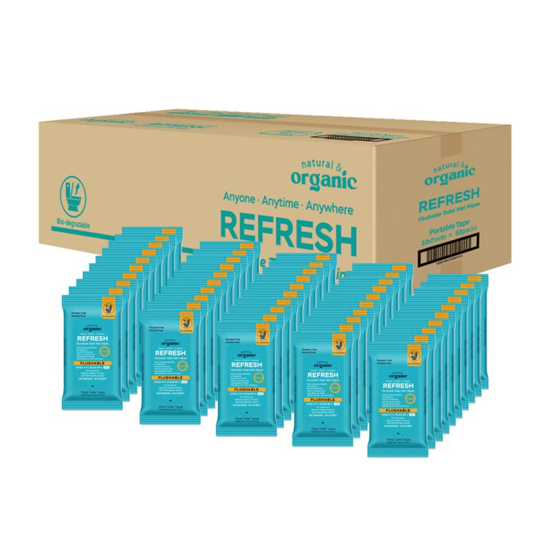 natural & organic Portable Refresh Flushable Wipes 50 packs 50 x 10 S