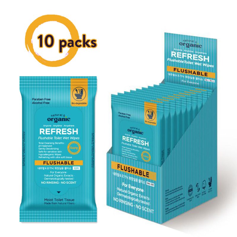 natural & organic Portable Refresh Flushable Wipes 10 packs 10 S