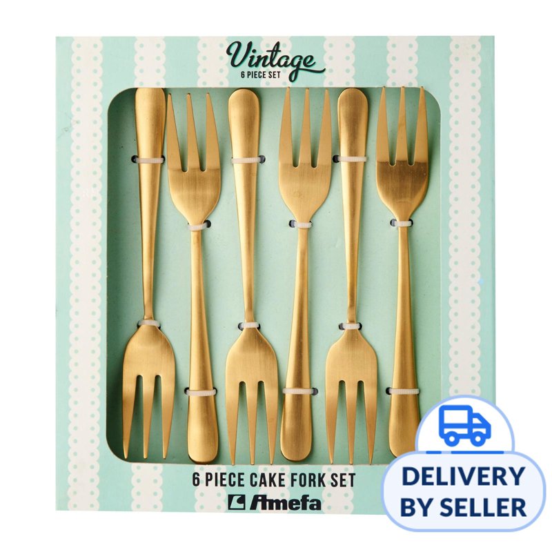 Amefa Cake Fork Set 6's Vintage Gold Finish 6 S