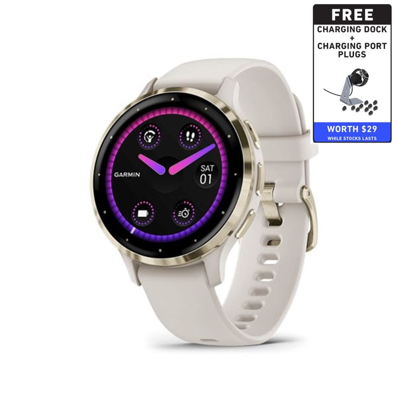 Garmin Venu 3S Smartwatch - Cream Gold Stainless Steel Bezel 1 S