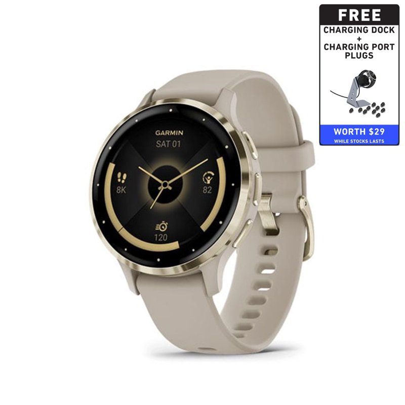 Garmin Venu 3S Smartwatch - Cream Gold Stainless Steel Bezel 1 S