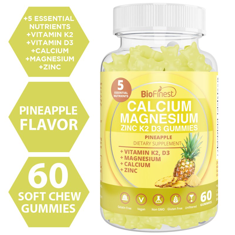 Biofinest Calcium Magnesium Zinc Vitamin K2 D3 Gummy Bone 60 S