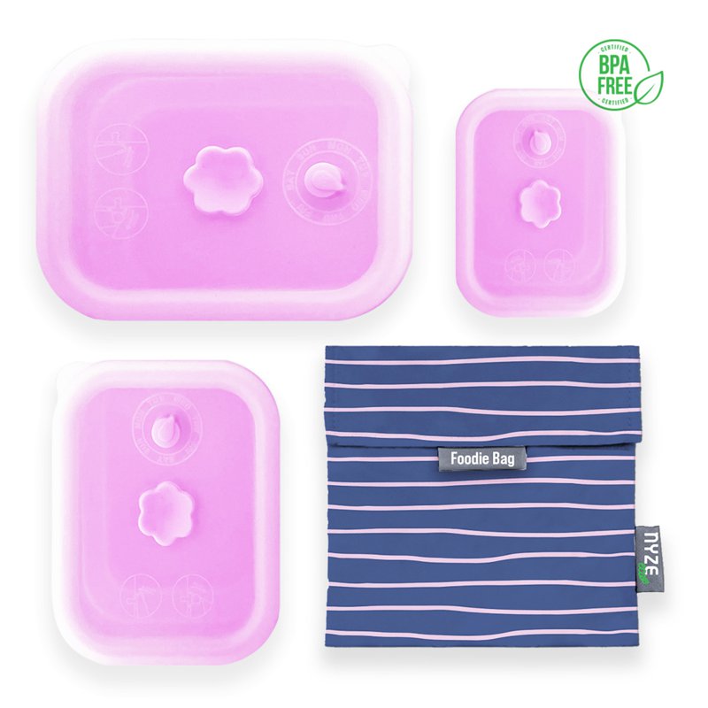 NYZE Pink Container Set + Pink Stripes Foodie Bag