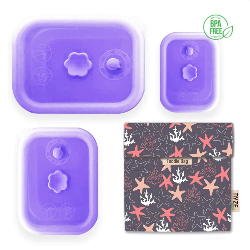 NYZE Purple Container Set + Stars Foodie Bag