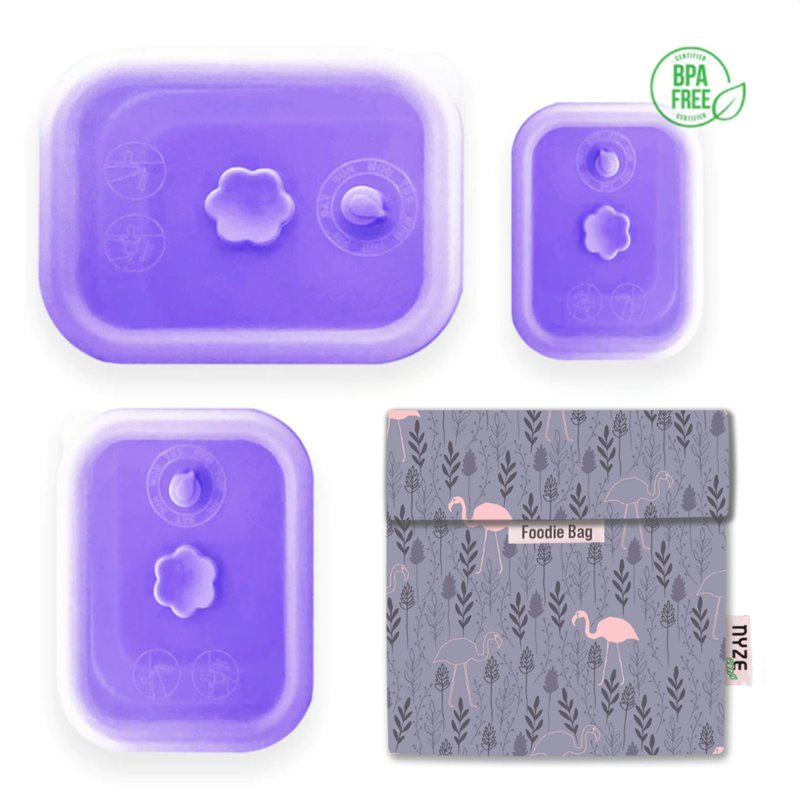 NYZE Purple Container Set + Flamingo Foodie Bag