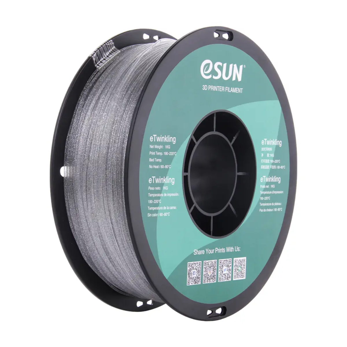 eSun Pla eTwinkling 1.75mm 3D Printer Filament - Silver