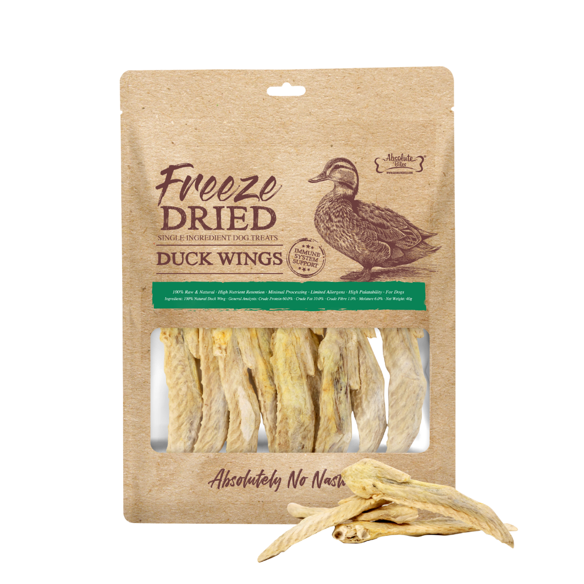 Absolute Bites Freeze Dried Treats For Dogs - Duck Wings