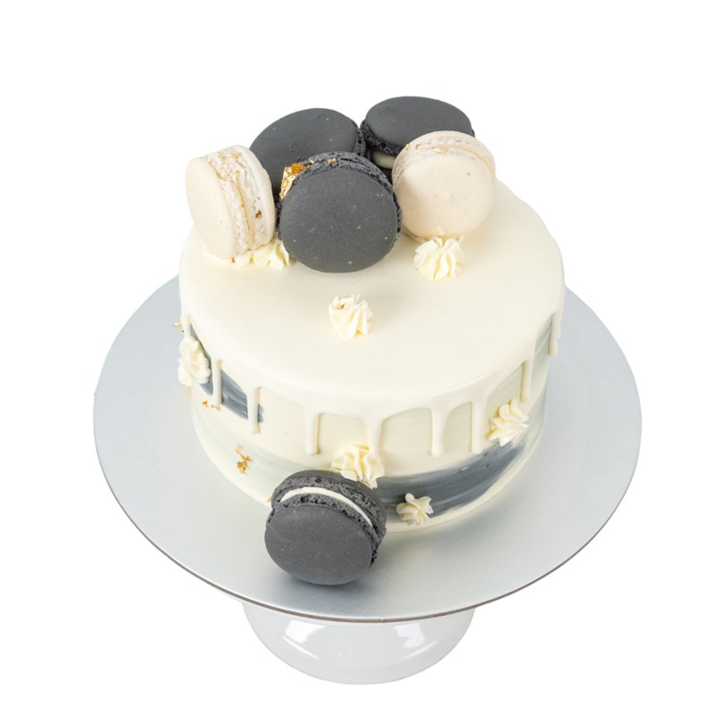 Ferns n Petals Grey and White Macarons Cake