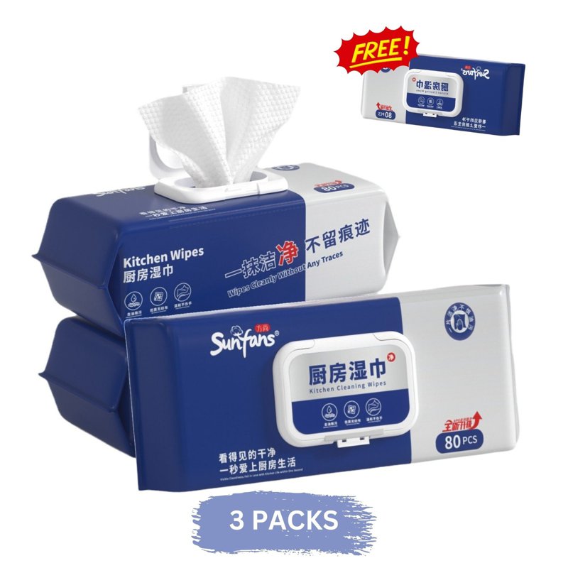 SUNFANS Oil Stain Removal Kitchen Wipes with Lemon Essence 3 S
