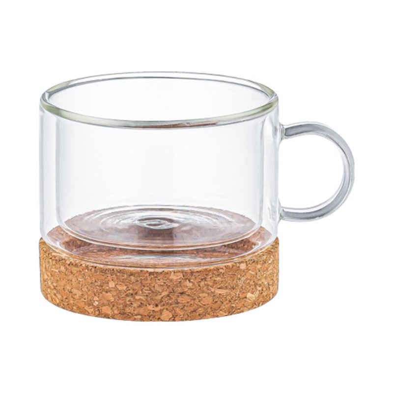 Aramoro Glass Double Wall Cup W/Handle And Coaster 1 S