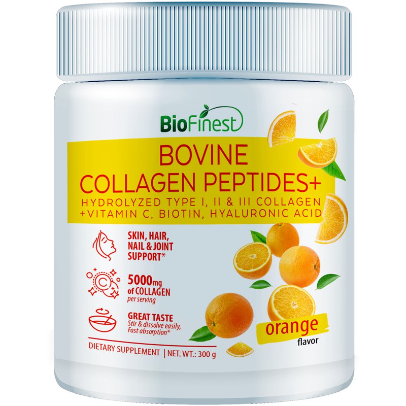 Biofinest Bovine Collagen Peptides Powder 5000mg Skin Vitamin C Orange