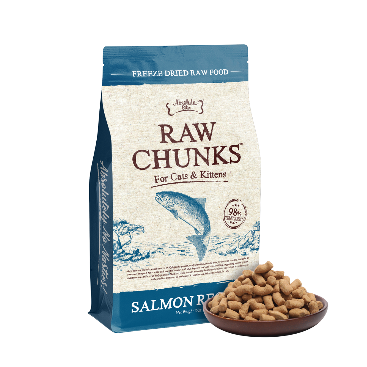 Absolute Bites Raw Chunks Freeze Dried Raw Cat Food - Salmon