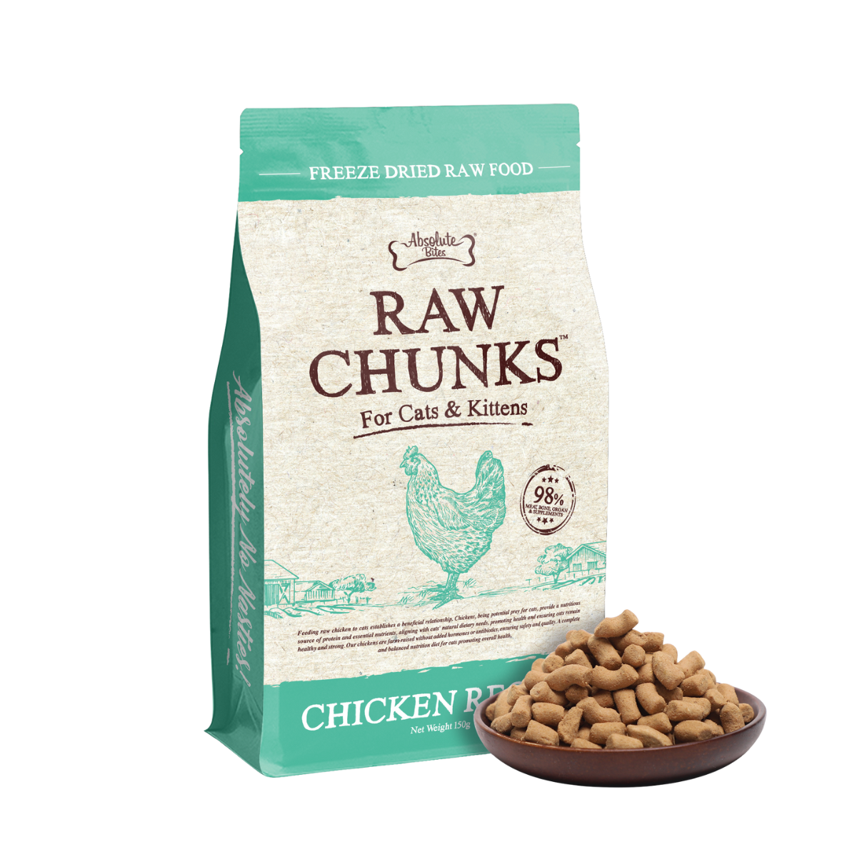 Absolute Bites Raw Chunks Freeze Dried Raw Cat Food - Chicken