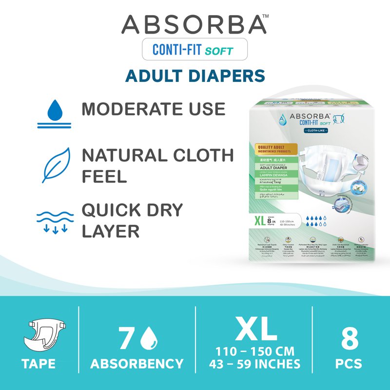 Absorba Conti Fit Soft Adult Diapers - XL 8 S