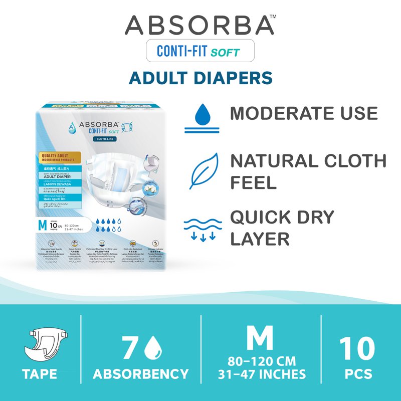 Absorba Conti Fit Soft Adult Diapers - M 10 S