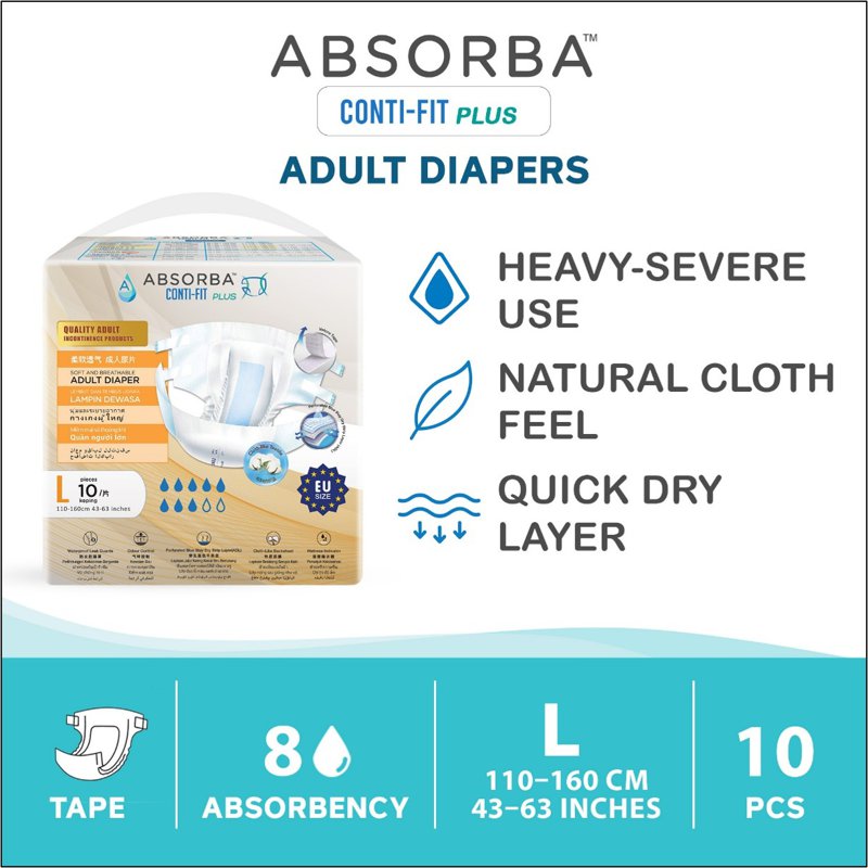 Absorba Conti Fit Plus Adult Diapers - L 10 S