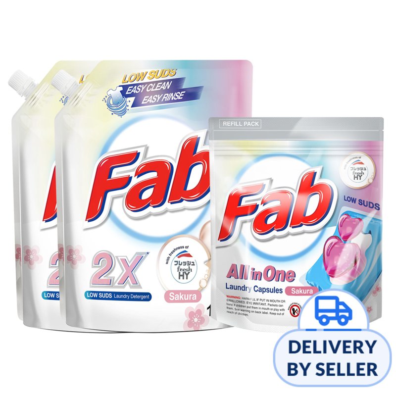 Fab All-in-One Laundry Capsules + Detergent Refill - Sakura 1 S