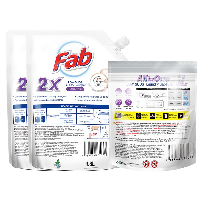 Fab All-in-One Laundry Capsules + Detergent Refill - Lavender 1 S