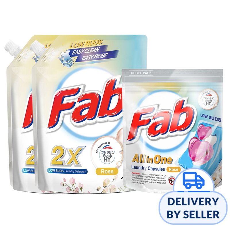 Fab All-in-One Laundry Capsules + Detergent Refill - Rose 1 S