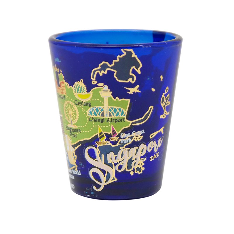 ACE Cobalt Blue Shot Glass with Gold Foil - Singapore Map 1 S