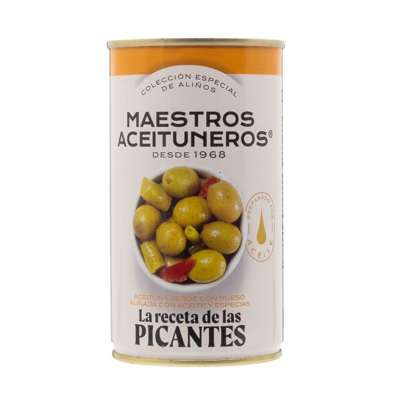 Maestros Aceituneros Picantes Olives with Oil & Green Pepper