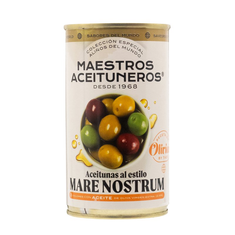 Maestros Aceituneros Tricolour Olives in Mediterranean Sauce