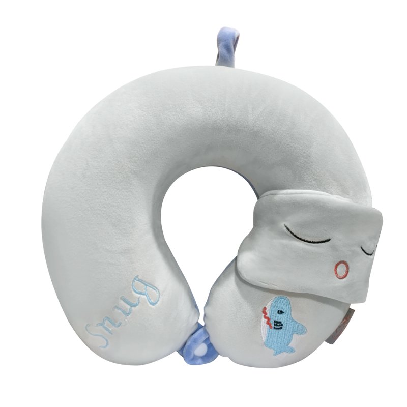 Sweet Home Plaid Travel Pillow With Eye Mask - Grey Shark 1 S