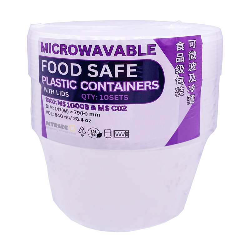 MTRADE Disposable Round Plastic Food Container with Lid
