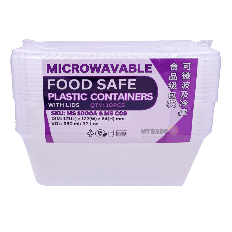 MTRADE Disposable Rectangular Plastic Food Container with Lid