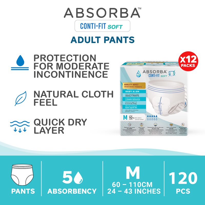 Absorba Conti Fit Soft Adult Diapers Pull Pants - M 12 x 10 S