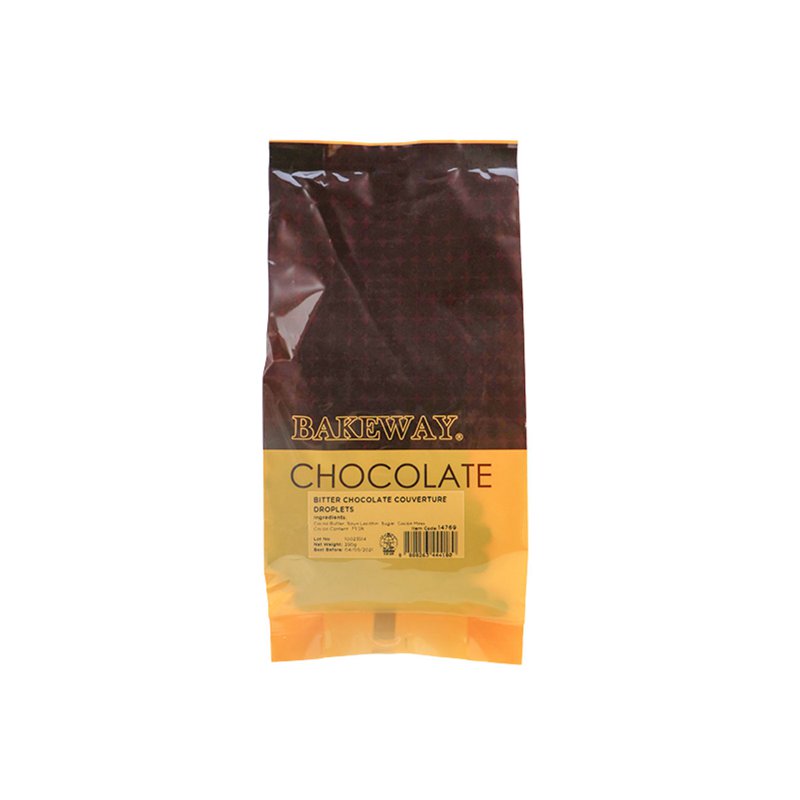 Bakeway Chocolate Couverture Droplets - Bitter 250 G