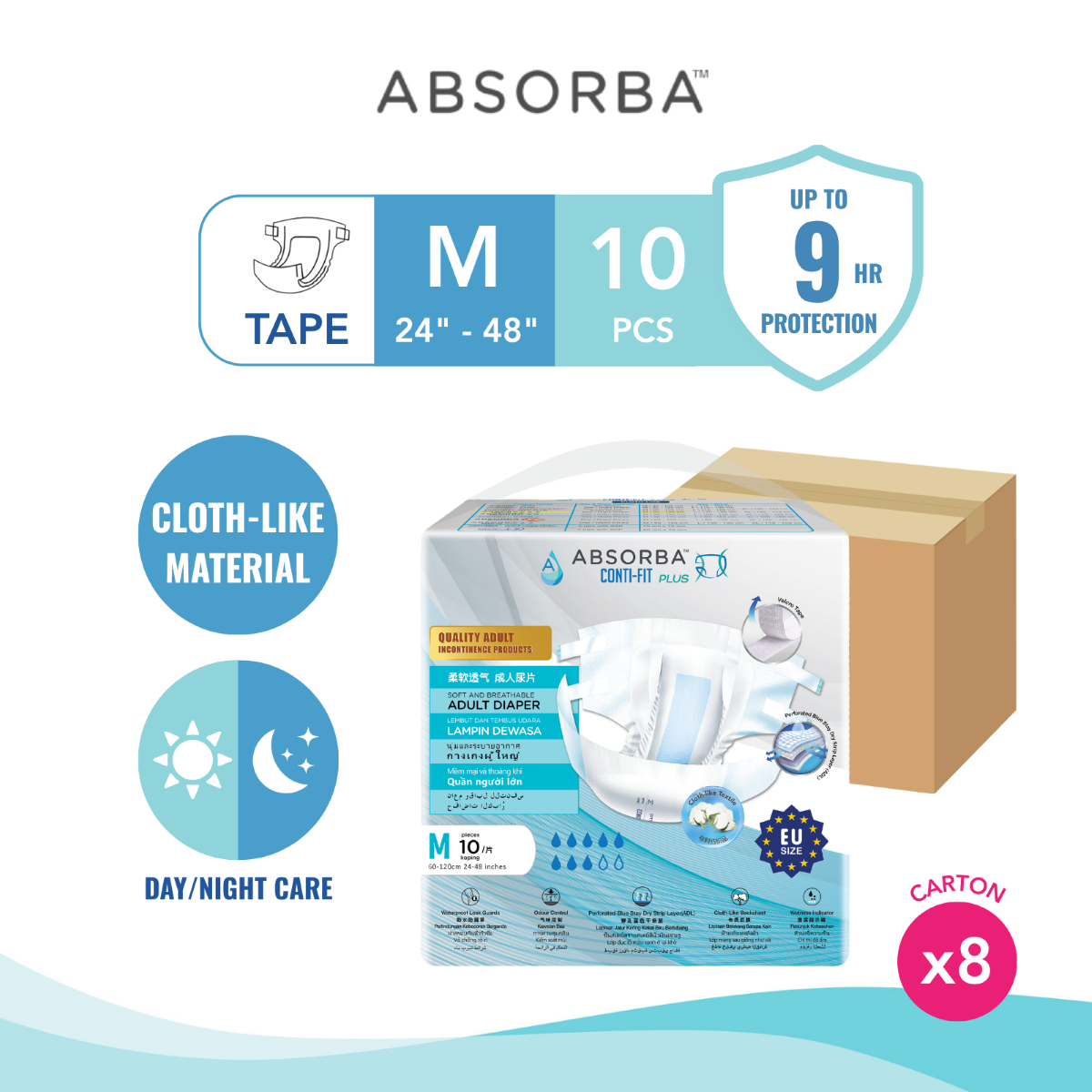 Absorba Conti Fit Plus Adult Diapers - M 8 x 10 S