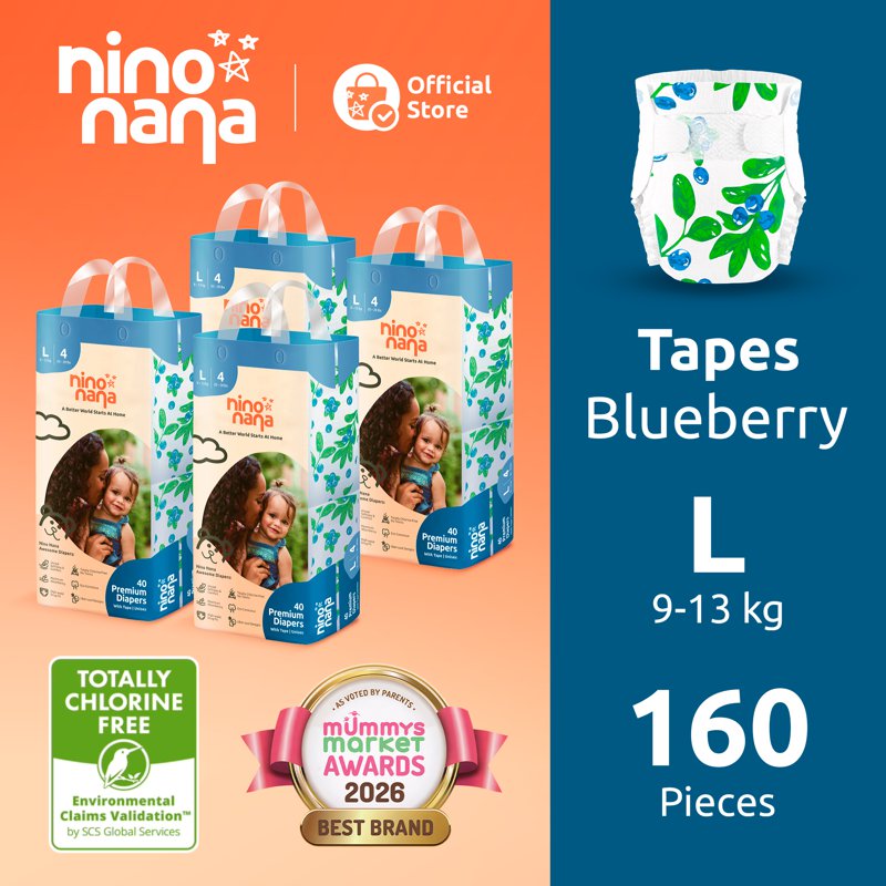 Nino Nana MegaCase Tape Diapers - Blueberry L (9- ) 4 x