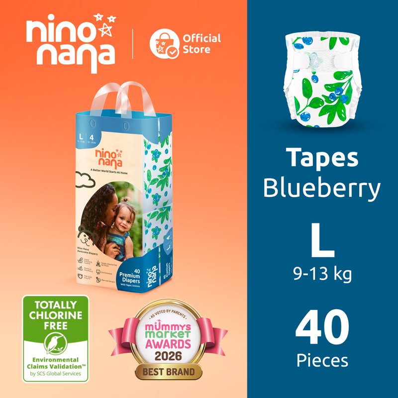 Nino Nana Tape Diapers - Blueberry L (9- )