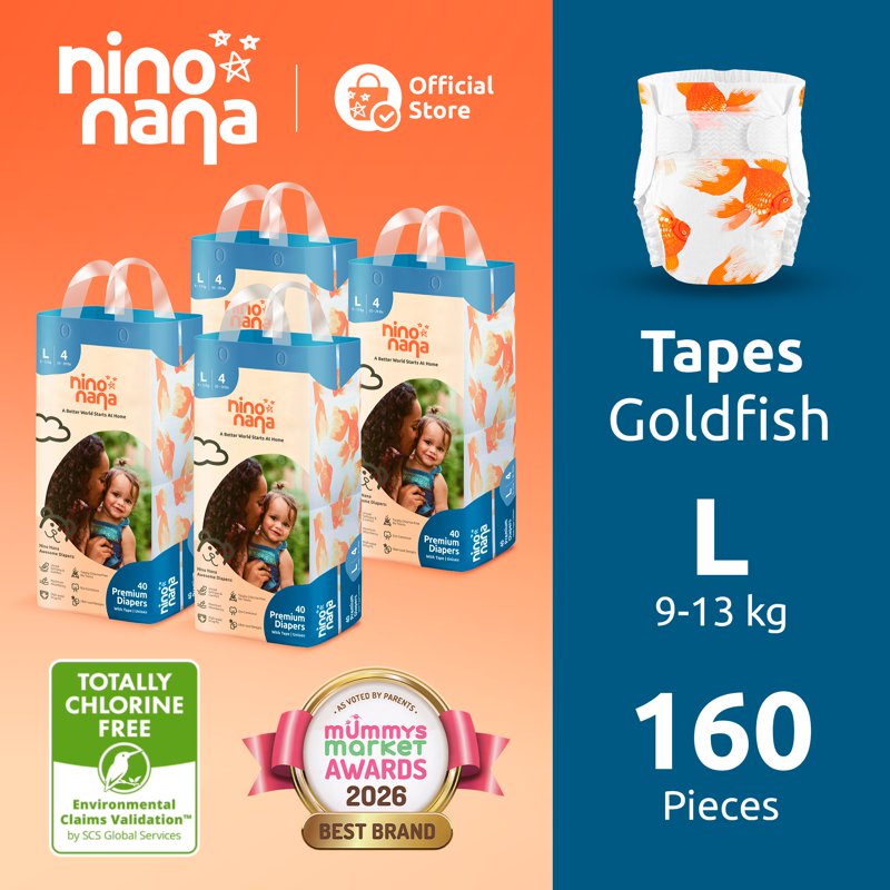 Nino Nana MegaCase Tape Diapers - Goldfish L (9- ) 4 x