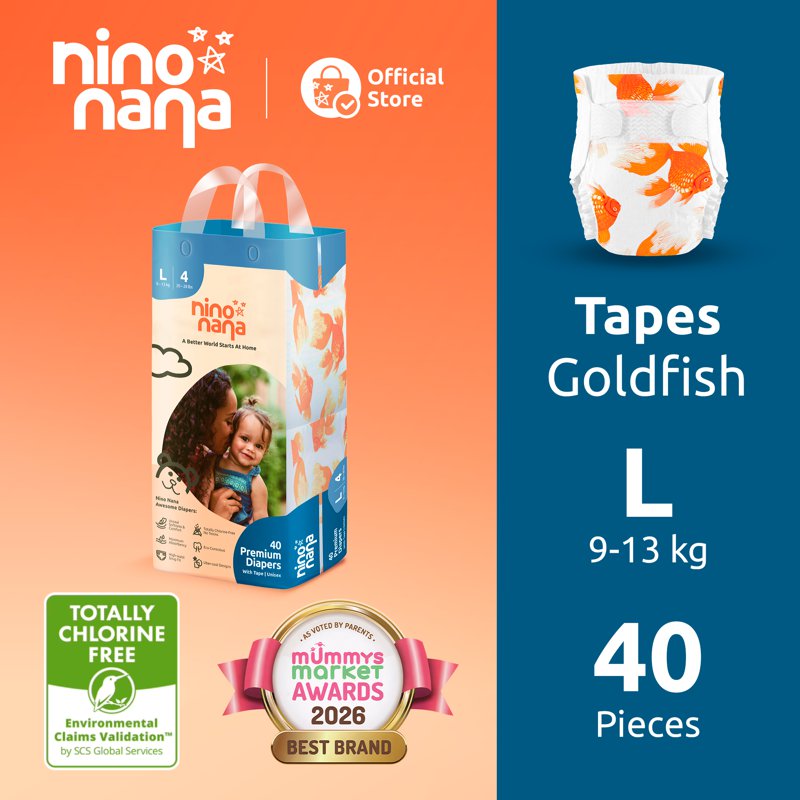 Nino Nana Tape Diapers - Goldfish L (9- )