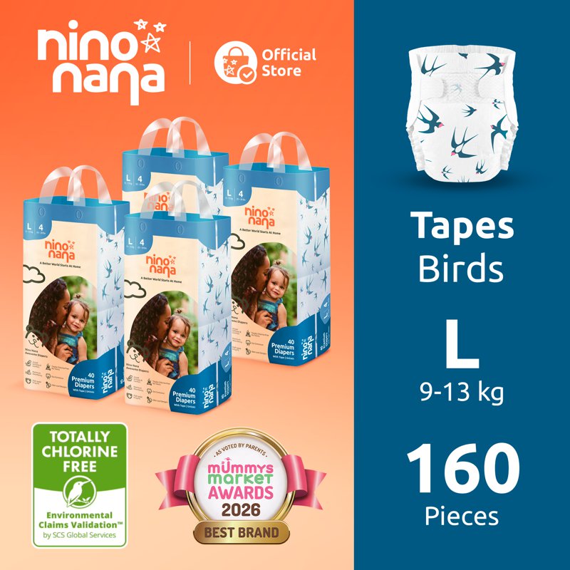 Nino Nana MegaCase Tape Diapers - Birds L (9- ) 4 x