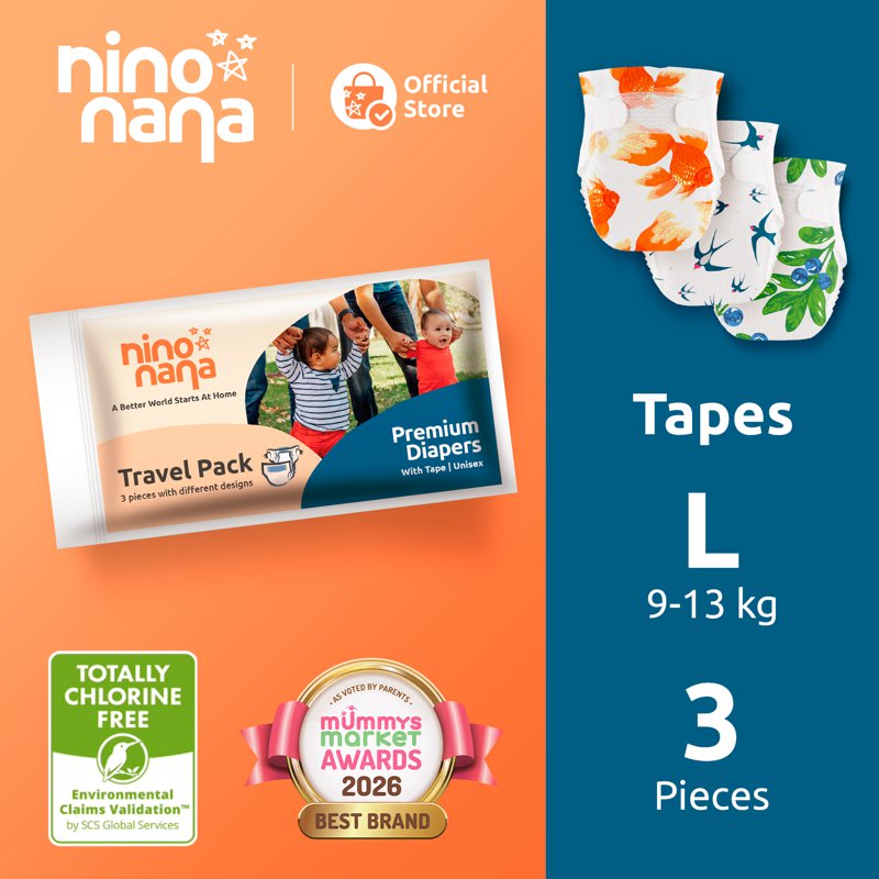 Nino Nana Tape Diapers Travel Pack - L (9- )