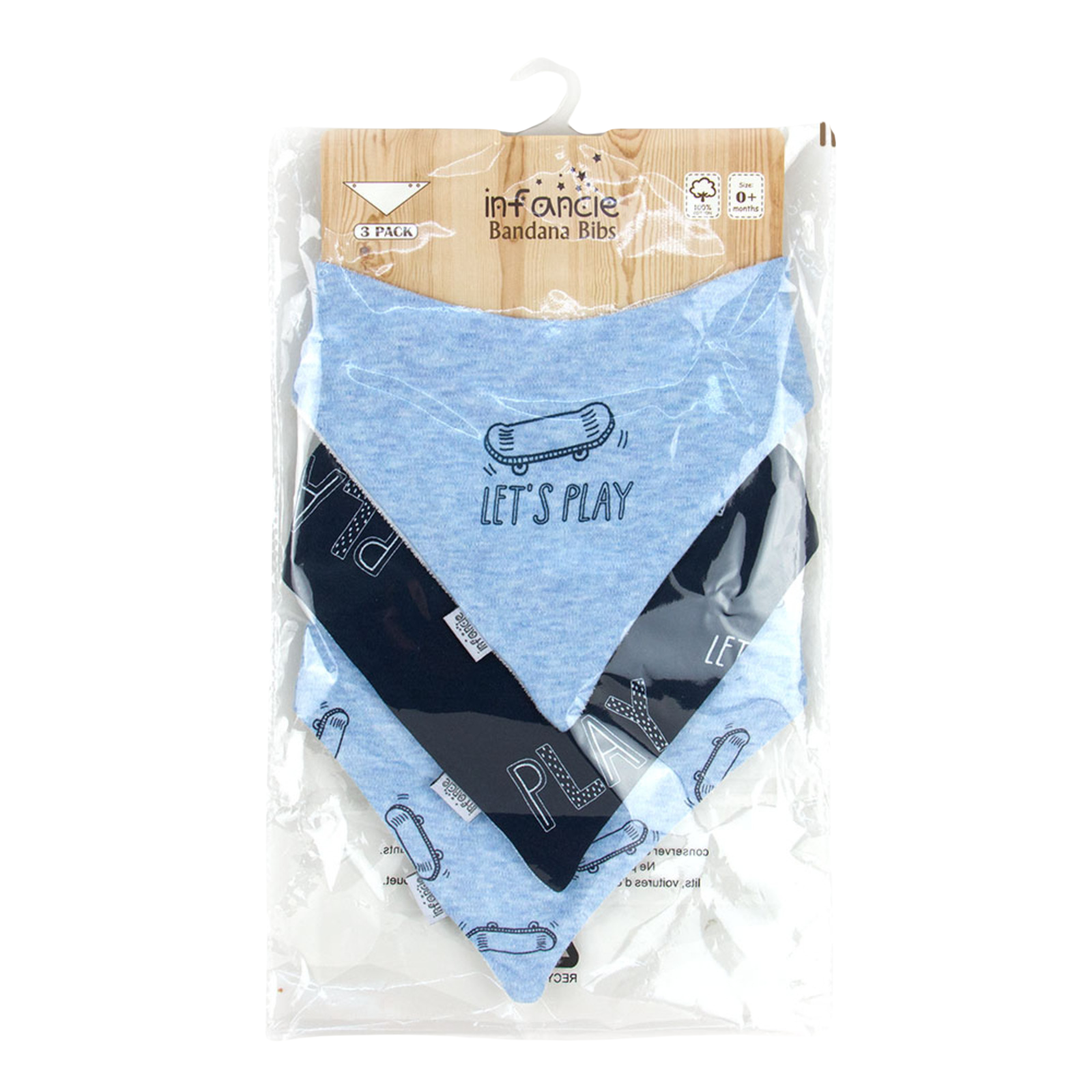 Infancie Cotton Baby Bandana Bib Set - Navy Skateboard 3 S