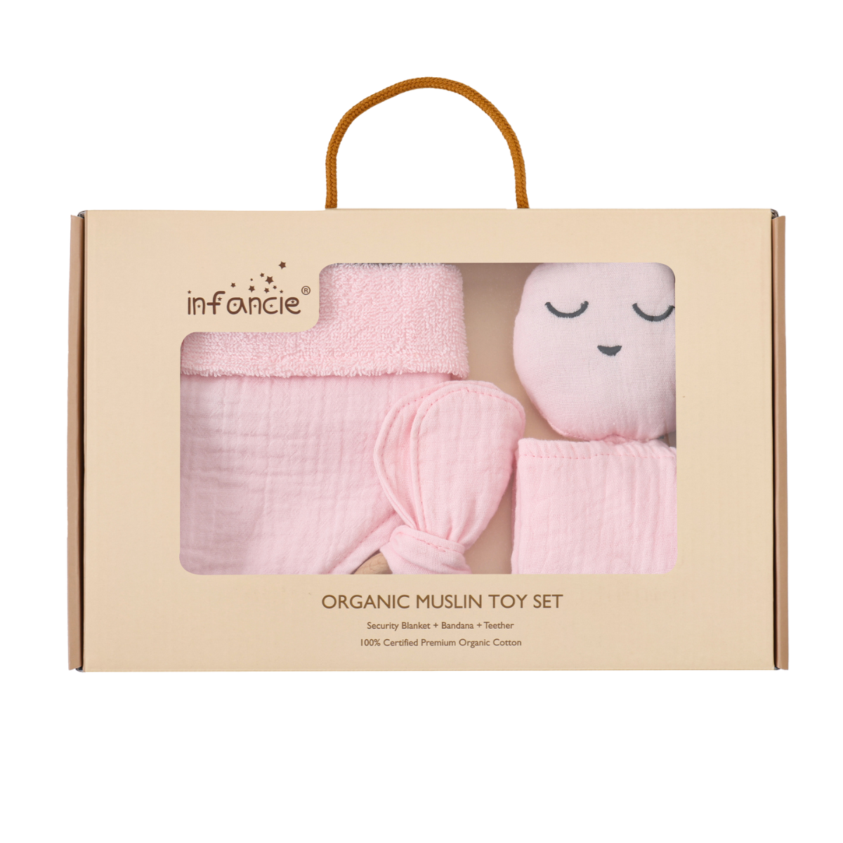Muslin Toy, Bib & Teether Gift Box - Pink