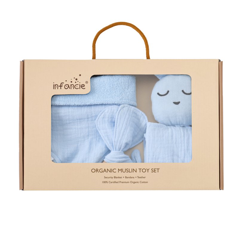 Muslin Toy, Bib & Teether Gift Box - Blue