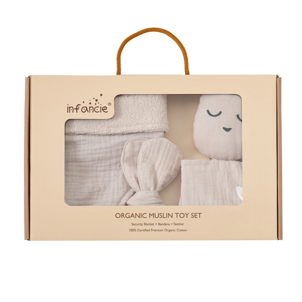 Muslin Toy, Bib & Teether Gift Box - Beige
