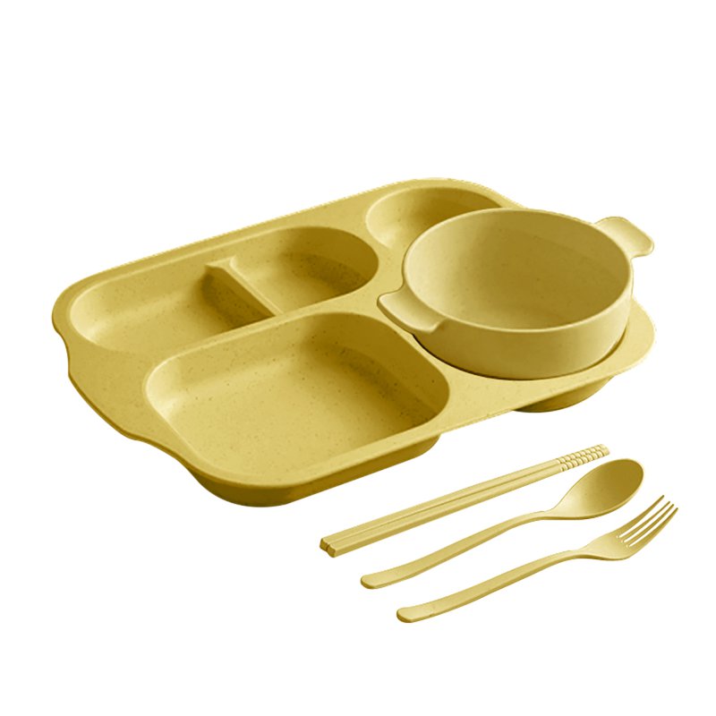 Wheat Straw Kid Dinnerware Set - Yellow 1 S